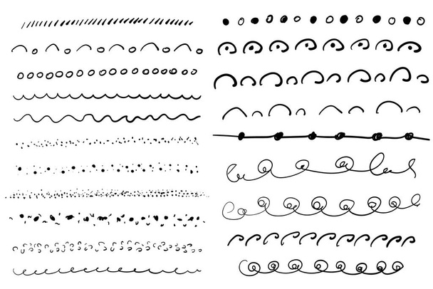 Set of vector brush lines, underlines, circles, signs. Isolated on white. Vector illustration. Hand-drawn collection of doodle style various shapes. - Vector, Image