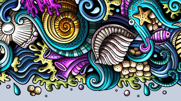 Sea life hand drawn doodle banner. Cartoon detailed flyer. - Photo, Image