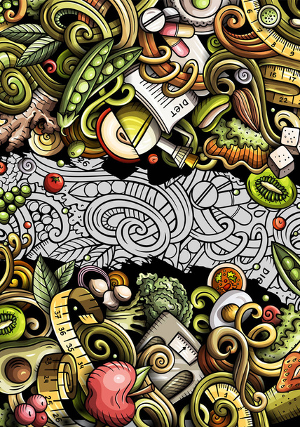 Dieet voedsel hand getekend doodle banner. Cartoon gedetailleerde flyer. - Foto, afbeelding