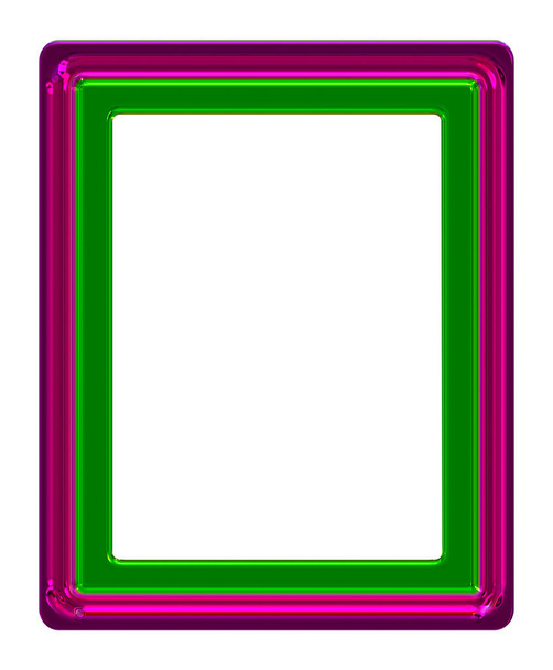 A glass photo frame 8x6 ratio in 3D illustration in purple and green isolated on a white background - Photo, Image