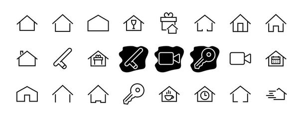 Conjunto simple de plantillas de iconos de casa editables en color. Contiene iconos, calendario de inicio, cafetería y otros signos vectoriales aislados sobre un fondo blanco para el diseño gráfico y web - Vector, Imagen