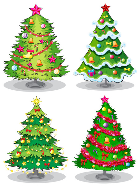 τέσσερις διακοσμημένα χριστουγεννιάτικα δέντρα - Διάνυσμα, εικόνα
