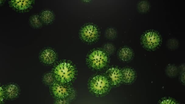 repülő zöld koronavírus részecskékkel - Felvétel, videó