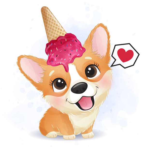 アイスクリームとかわいいコーギー - ベクター画像