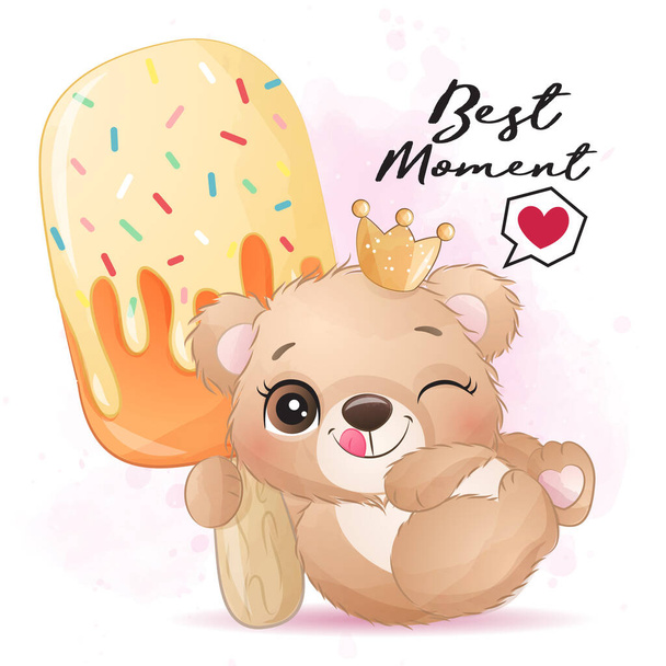 Cute little bear hugging a ice cream - Vector, Image