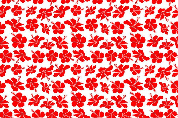 Suluboya tarzında tropik çiçeklerle kusursuz desen. Beyaz arkaplanda kırmızı renkli Hibiscus. - Fotoğraf, Görsel