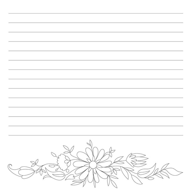 notepad page design with hand-drawn floral pattern - Vektör, Görsel