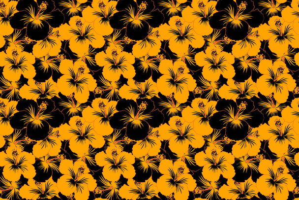 Seamless pattern of Hawaiian Aloha Shirt seamless design in black and yellow colors. - Valokuva, kuva