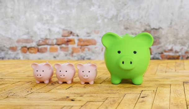 Piggy Bank family save money investment , investment and development concept image  - Photo, Image