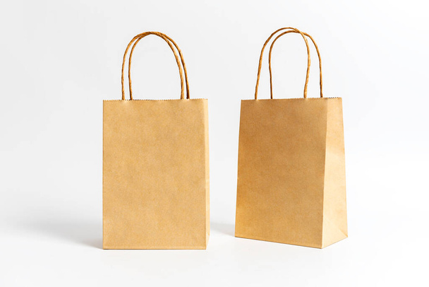 Brown paper bags isolated on white background. - Photo, Image