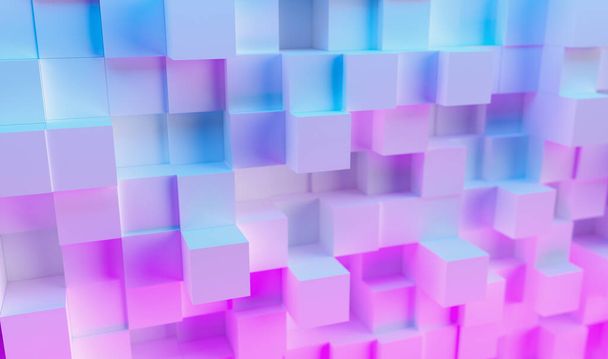 Realistic multi color neon light technology cube background  - Φωτογραφία, εικόνα