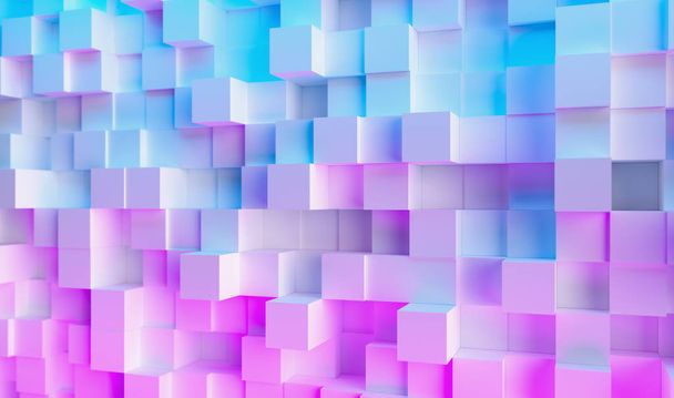 Futurista Sci-Fi moderno cubo de fundo com luz de néon brilhante roxo e azul, fundo de papel de parede
 - Foto, Imagem