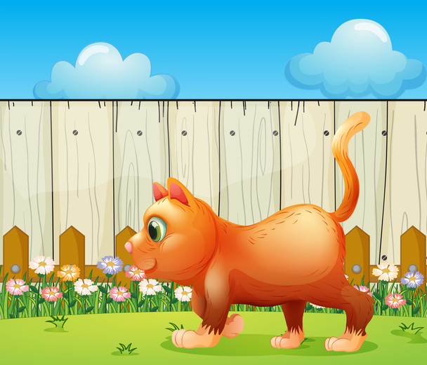 A fat cat at the backyard - Вектор,изображение
