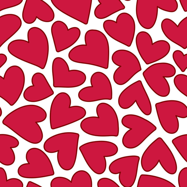Red hearts on a white background. Seamless pattern. Ready template for design, postcards, print, poster, party, Valentine's day, vintage textile. - Vecteur, image