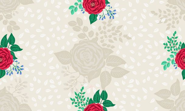 Seamless pattern in small cute flowers of antique roses and branches. Chabby chic millefleurs. Floral background for textile, wallpaper, covers, surface, print, gift wrap, scrapbooking, decoupage. - Vektori, kuva