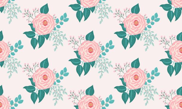 Seamless pattern in small cute flowers of antique roses and branches. Chabby chic millefleurs. Floral background for textile, wallpaper, covers, surface, print, gift wrap, scrapbooking, decoupage. - ベクター画像