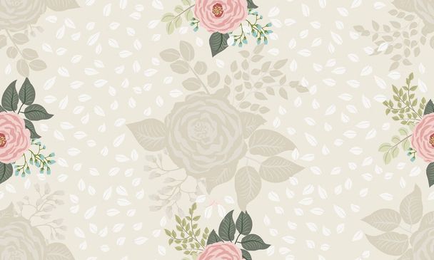 Seamless pattern in small cute flowers of antique roses and branches. Chabby chic millefleurs. Floral background for textile, wallpaper, covers, surface, print, gift wrap, scrapbooking, decoupage. - Vecteur, image