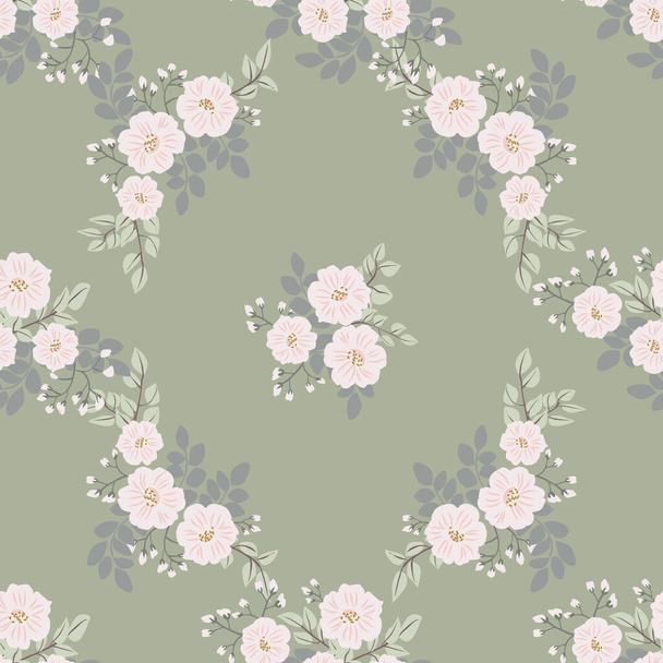 Seamless folk raster pattern in small wild flowers. Country style millefleurs. Floral meadow background for textile, wallpaper, pattern fills, covers, surface, print, wrap, scrapbooking, decoupage. - ベクター画像