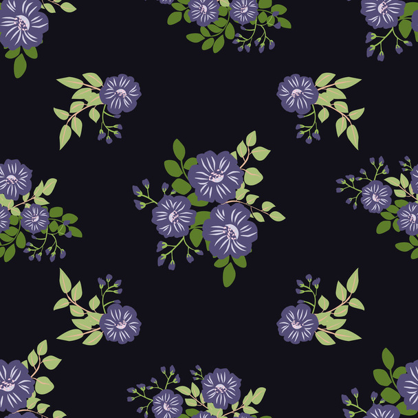 Seamless plant pattern with antique folk flowers. Shabby chic style millefleurs. Floral background for textile, wallpaper, covers, surface, print, wrap, scrapbooking, decoupage. - Vektör, Görsel