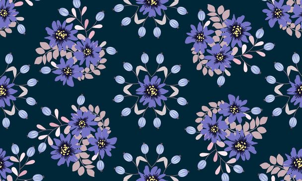 Seamless plant pattern with antique folk flowers. Shabby chic style millefleurs. Floral background for textile, wallpaper, covers, surface, print, wrap, scrapbooking, decoupage. - Vector, afbeelding