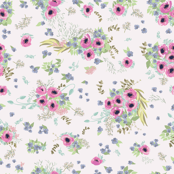 Seamless delicate pattern of poppy flowers. Summer flowers. Floral diagonal seamless background for textile or book covers, manufacturing, - ベクター画像
