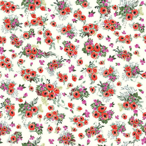 Seamless delicate pattern of poppy flowers. Summer flowers. Floral diagonal seamless background for textile or book covers, manufacturing, - Vetor, Imagem