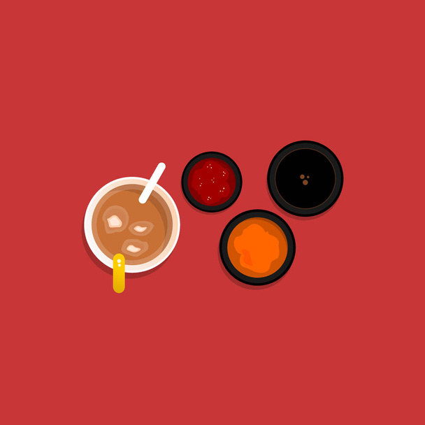 sauces and iced tea flat image - Vector, Image
