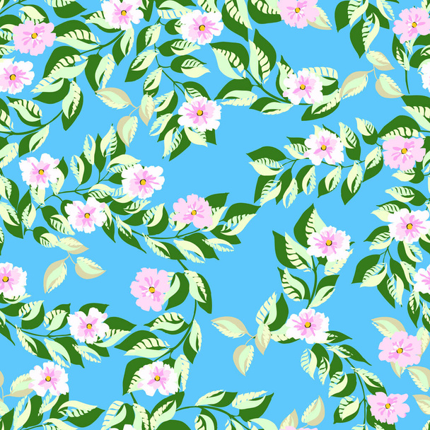 Simple cute pattern in small-scale flowers. Shabby chic millefleurs. Floral seamless background for textile or book covers, manufacturing, wallpapers, print, gift wrap and scrapbooking. - Vector, imagen