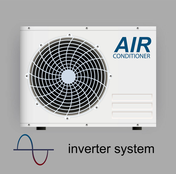Split-System Klimaanlage Inverter. Realistische Klimaanlage mit WiFi-Steuerung über das Internet und Antivirus-Funktionen und Fernbedienung. Vektor Illustration Klimaregelung - Vektor, Bild