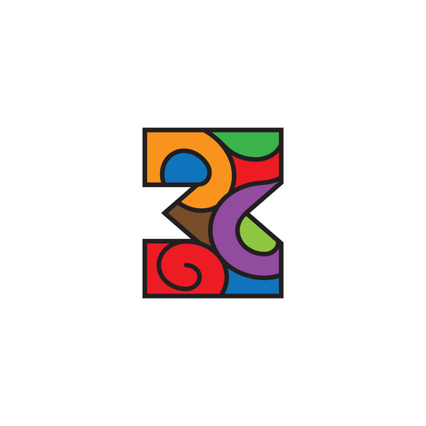 3 kıvrımlı sayı çizgisi renkli logo vektörü - Vektör, Görsel