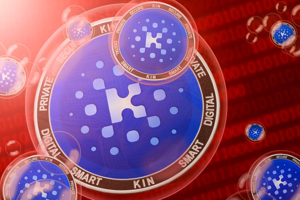 Crash; Kin (KIN) монети в бульбашках на фоні двійкового коду. Крупним планом
 - Фото, зображення