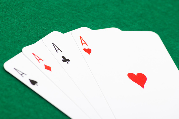 playing cards - four aces on green table - Fotoğraf, Görsel