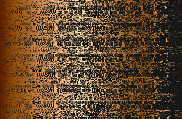 Texture de superposition perturbée de plaque métallique dorée avec ornement, fond grunge. illustration vectorielle abstraite demi-teinte
 - Vecteur, image