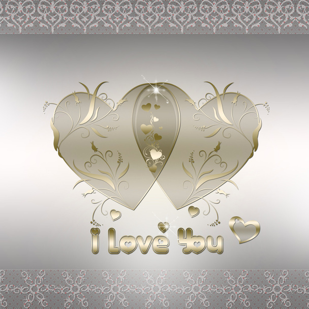 Valentinskarte mit Herzen und Spitze auf silbernem Hintergrund - Foto, Bild