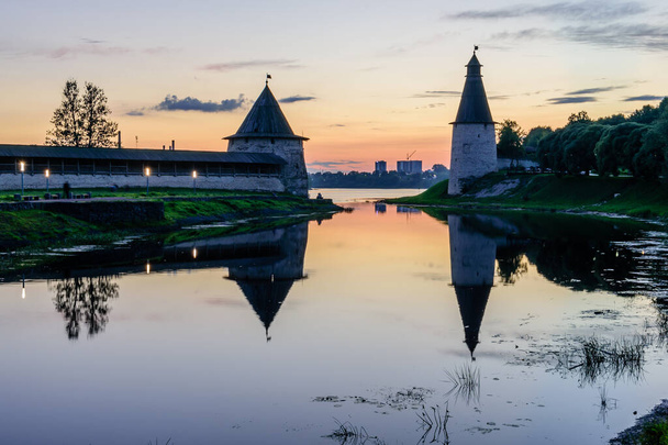The ancient Kremlin in the city of Pskov during sunset in Russia - Photo, Image