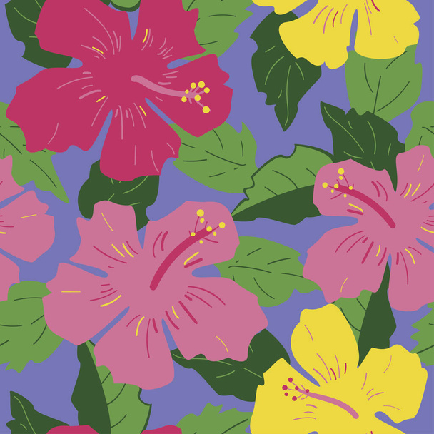 Vector organic motive seamless pattern. Hibiscus flowers botanical hand drawn texture for design.  - Vektor, Bild