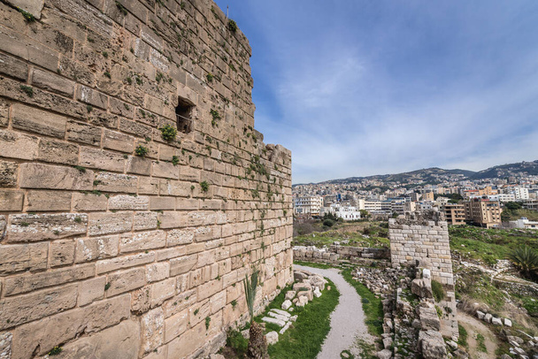 Old walls of crusader fortress in Byblos, Lebanon, one of the oldest city in the world - Photo, Image