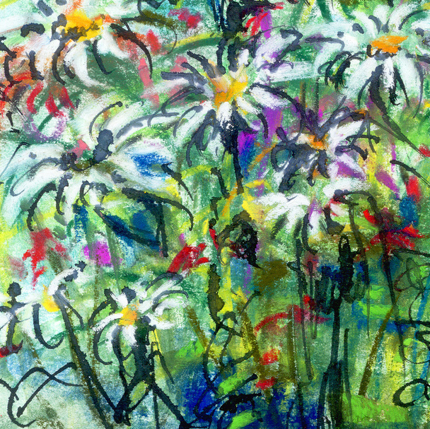 Theme with flowers, ink and soft pastels - Photo, Image