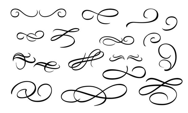 Bloeiende kalligrafie cursief wervelende set. Eenvoudige swash element vector. Vintage krullen. - Vector, afbeelding