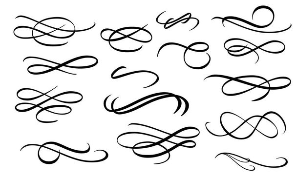 Flourish Kalligraphie kursive Wirbel Set. Einfacher Taumelelement-Vektor. Vintage-Locken. - Vektor, Bild