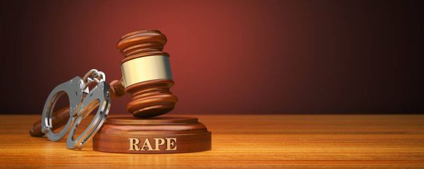 Testo stupro su blocco audio e martelletto - Foto, immagini