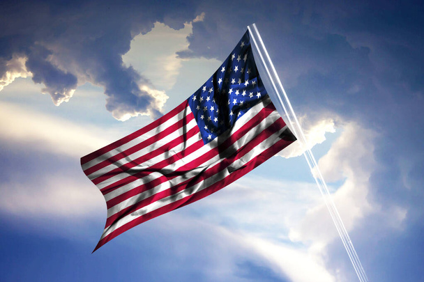 Drapeau américain sur fond bleu ciel
 - Photo, image