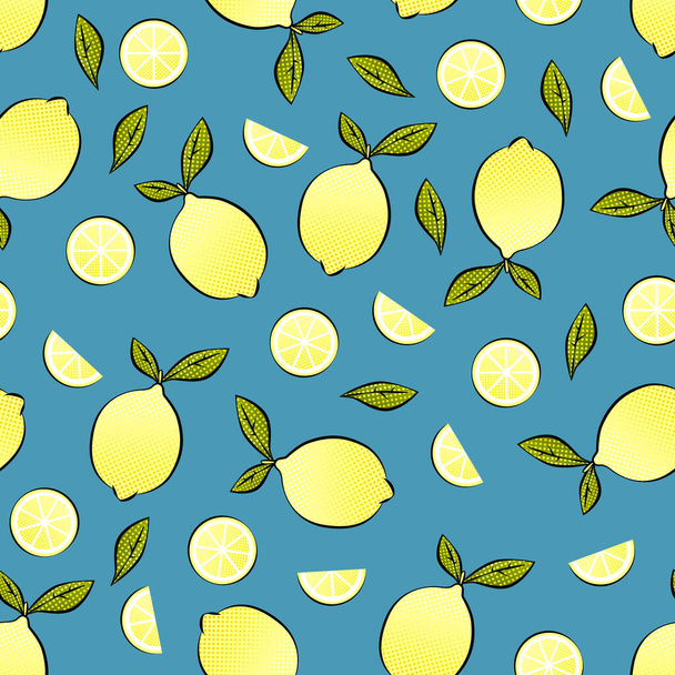 Motif sans couture avec citron sur fond bleu - Vecteur, image