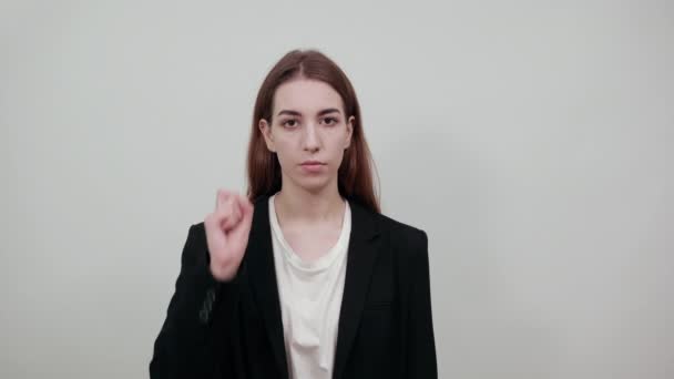 Showing three 3 fingers hand gesture, show number three with hands, pointing up - Filmagem, Vídeo