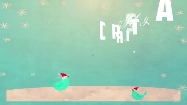 Skalowanie Łatwe spowolnienie z Spring Effect Animation of Shelf Promo for Buying Presents On Xmas With Classic Offset Over Freeze Landscape With Vertebrate and Snowflake - Materiał filmowy, wideo