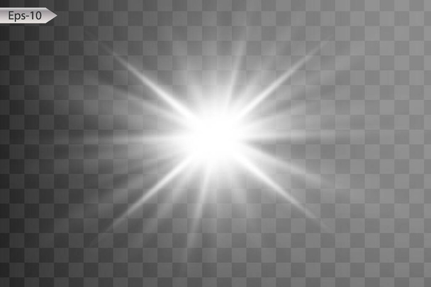 des effets lumineux lumineux isolés sur fond gris. Flash solaire avec rayons et projecteurs. Effet lumineux. Étoile éclatante avec étincelles
. - Vecteur, image