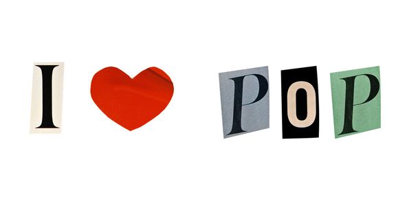 I Love pop formado con letras de revistas sobre un fondo blanco
 - Foto, imagen