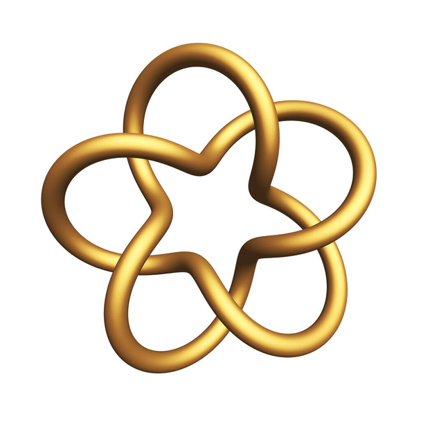 Altın Torus Düğümü Penthagram beyaza izole edilmiş. Logo olarak kullanılabilir. - Fotoğraf, Görsel
