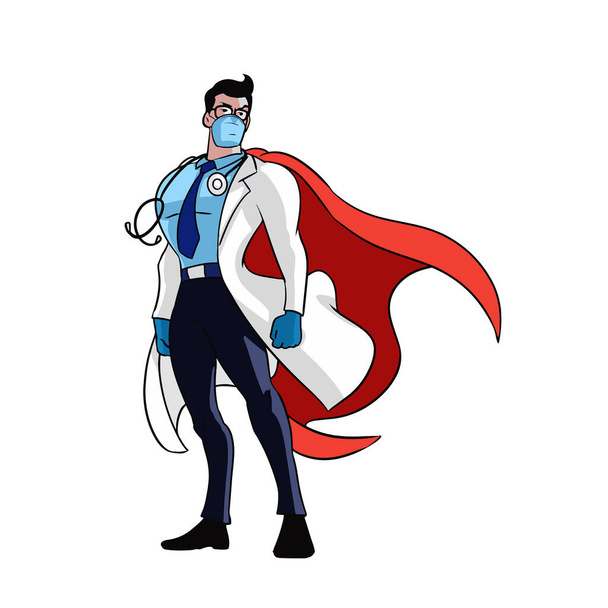 Doutor é um conceito de herói, ilustração vetorial. durante o surto do vírus. O médico combate a epidemia do Coronavirus que está a espalhar-se por todo o mundo. médico homem é um herói no fundo branco
  - Vetor, Imagem