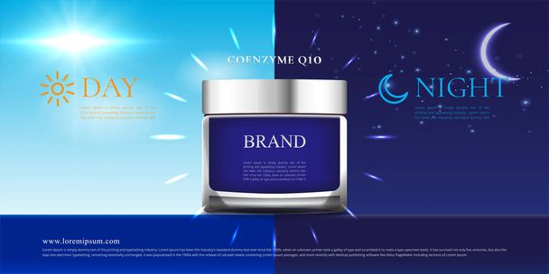 Tag und Nacht Hintergrund für Creme Hautpflege Kosmetikprodukte mit 3D-Paket - Foto, Bild
